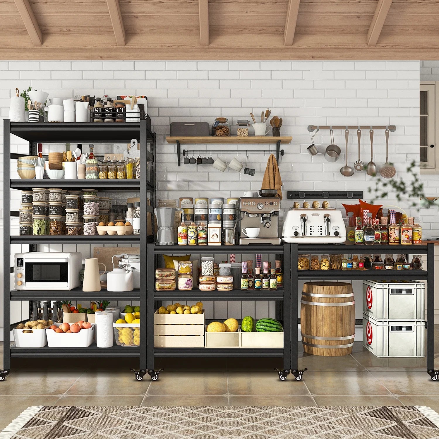 COOKCOK 5-Tier Storage Shelving Unit, Metal Shelf with Wheels, 39.4"x15.8"x 63", Adjustable Garage Storage Shelf, Load Up to 2000LBS, Kitchen Shelf with Protective Side