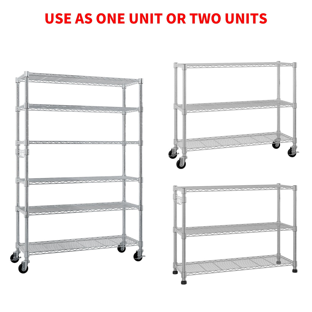 COOKCOK 6-Tier Storage Shelves, Wire Shelving Unit on Wheels Heavy Duty Shelves Adjustable Steel Shelving, Metal Storage Shelf with Hook, 46.06"x17.71"x81.88", Silver