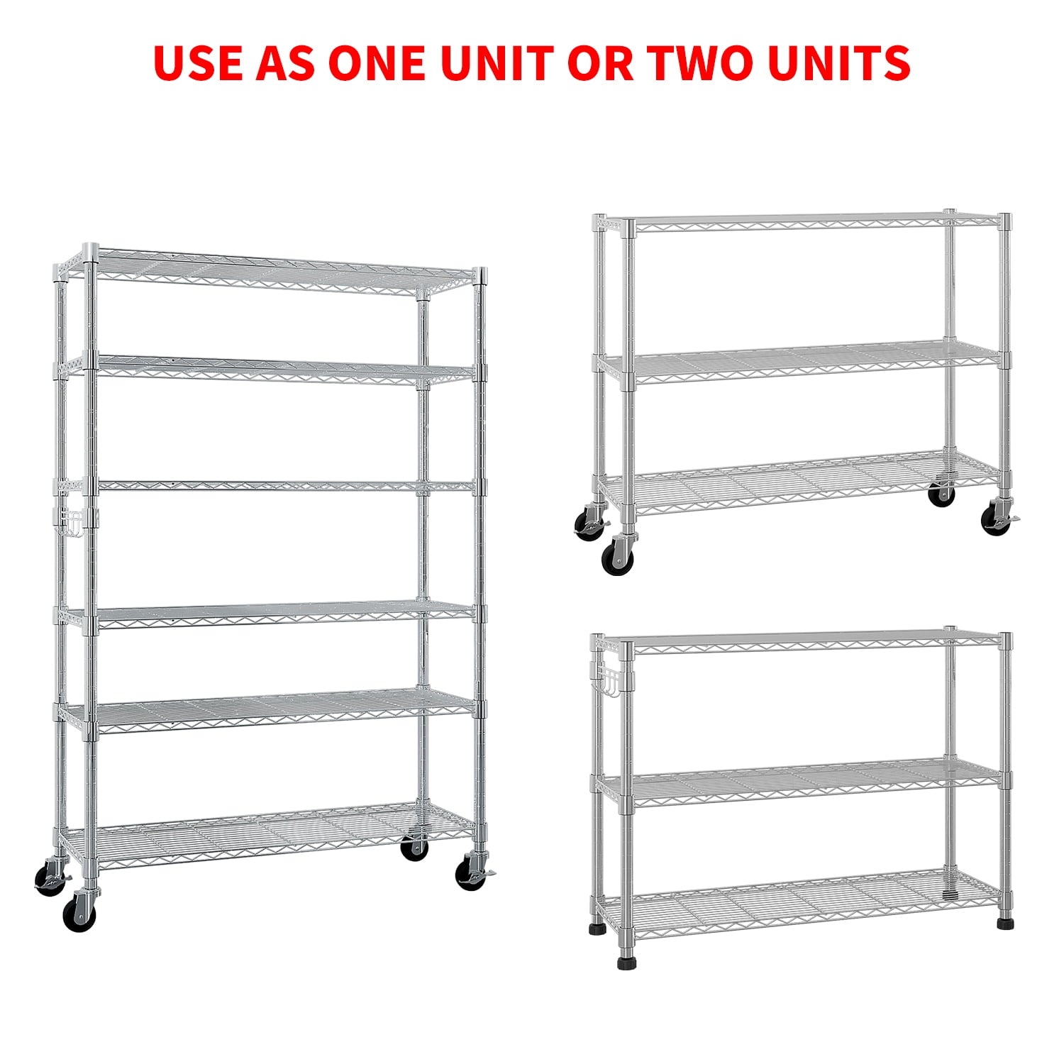 COOKCOK 6-Tier Storage Shelves, Wire Shelving Unit on Wheels Heavy Duty Shelves Adjustable Steel Shelving, Metal Storage Shelf with Hook, 46.06"x17.71"x81.88", Silver