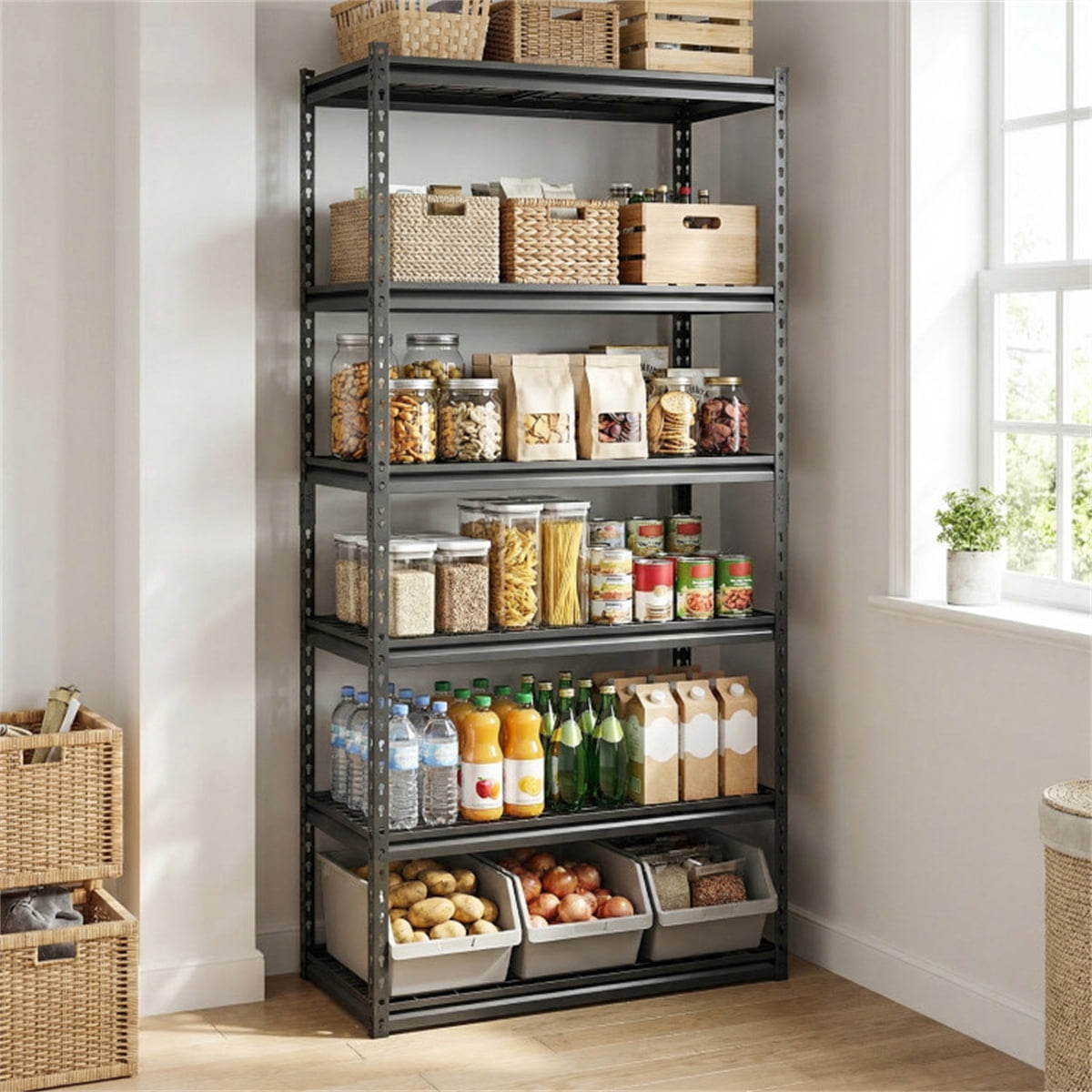 COOKCOK Storage Shelving Unit, 5-Tier Heavy Duty Garage Shelving, 36" W x 18" D x 72" H Adjustable Metal Shelves for Industrial Shelving Unit Utility Shelf, for Kitchen, Warehouse, Basement, Black