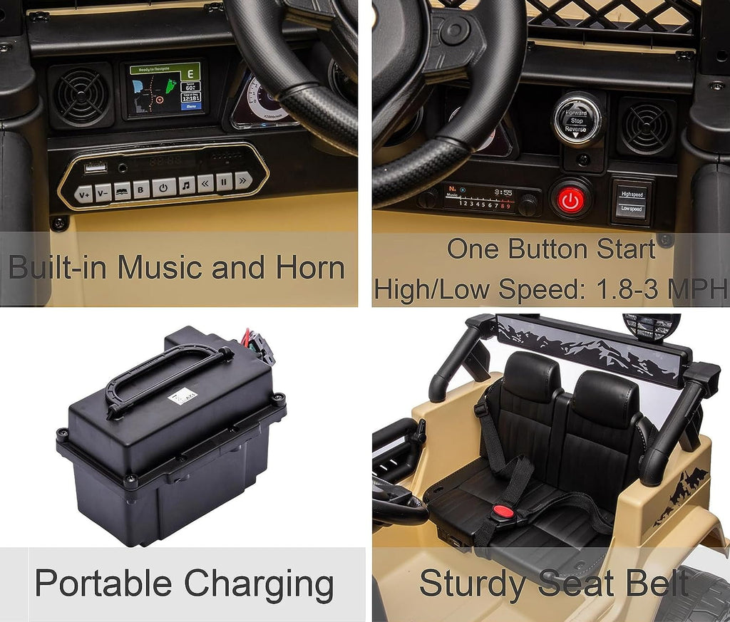 Track 7 Kids Ride on Truck, 12V Licensed Toyota FJ Cruiser Electric Car for Kids Age 3+, Ride on Car w/Remote Control, Power Display, Music, Khaki