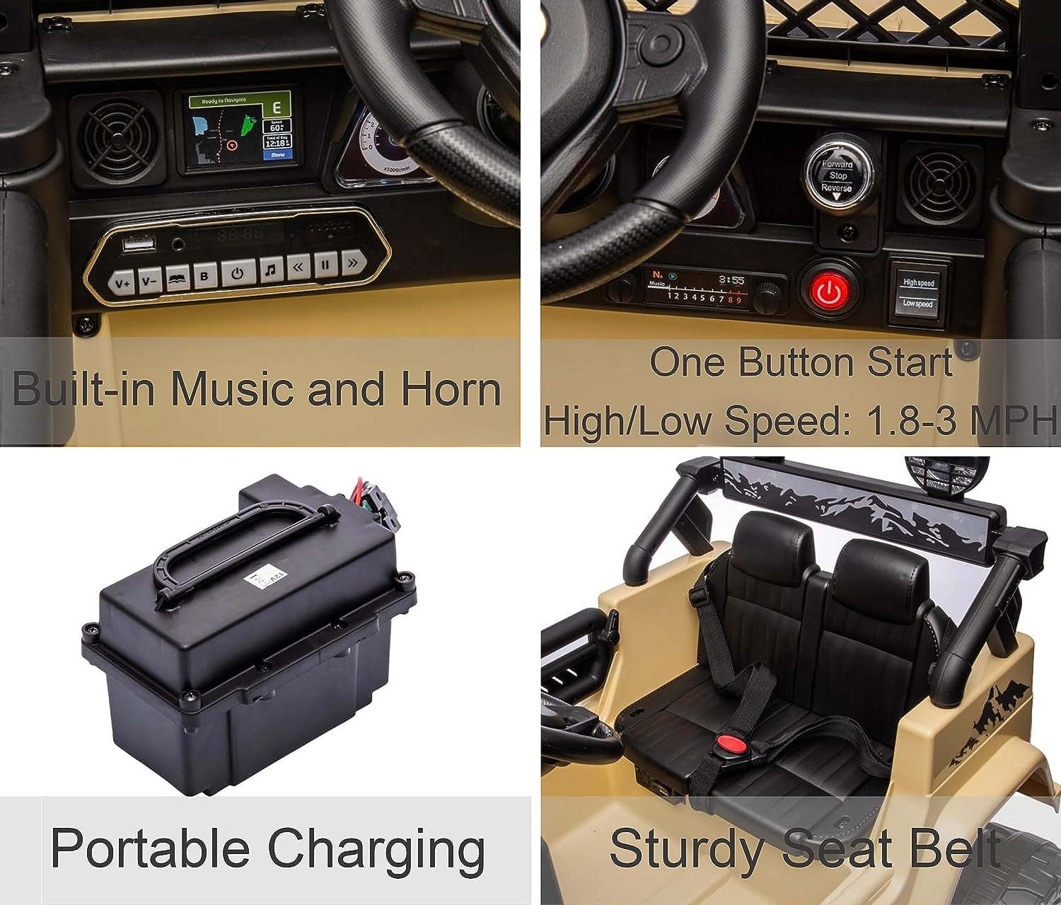 Track 7 Kids Ride on Truck, 12V Licensed Toyota FJ Cruiser Electric Car for Kids Age 3+, Ride on Car w/Remote Control, Power Display, Music, Khaki