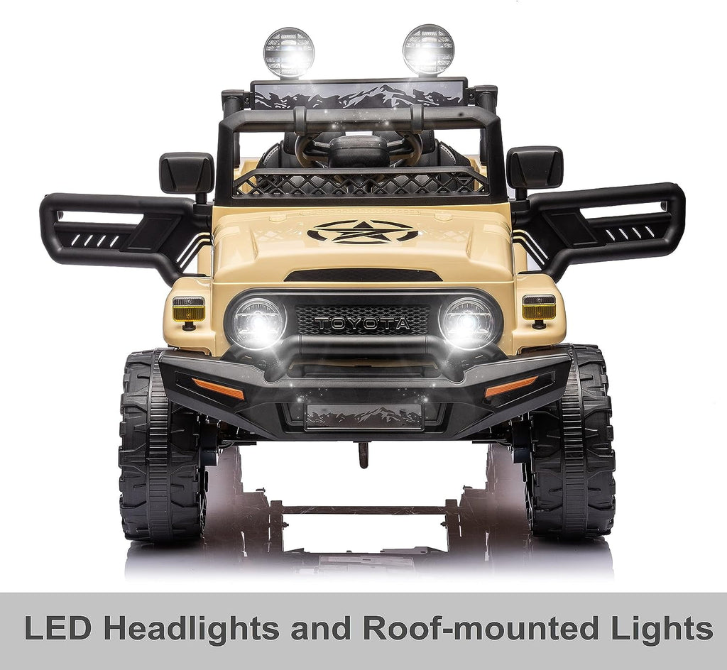 Track 7 Kids Ride on Truck, 12V Licensed Toyota FJ Cruiser Electric Car for Kids Age 3+, Ride on Car w/Remote Control, Power Display, Music, Khaki