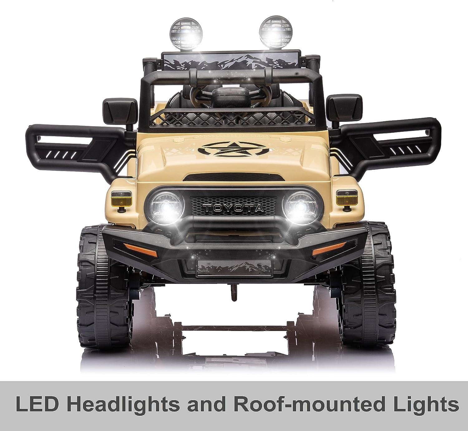 Track 7 Kids Ride on Truck, 12V Licensed Toyota FJ Cruiser Electric Car for Kids Age 3+, Ride on Car w/Remote Control, Power Display, Music, Khaki
