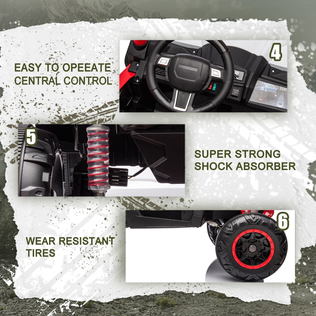 Track 7 24V Ride on UTV, 2-Seater Ride on Car with Remote Control, Music, 2 Speed, Key Start, 4x4 Ride on Off-Road Truck, Blue
