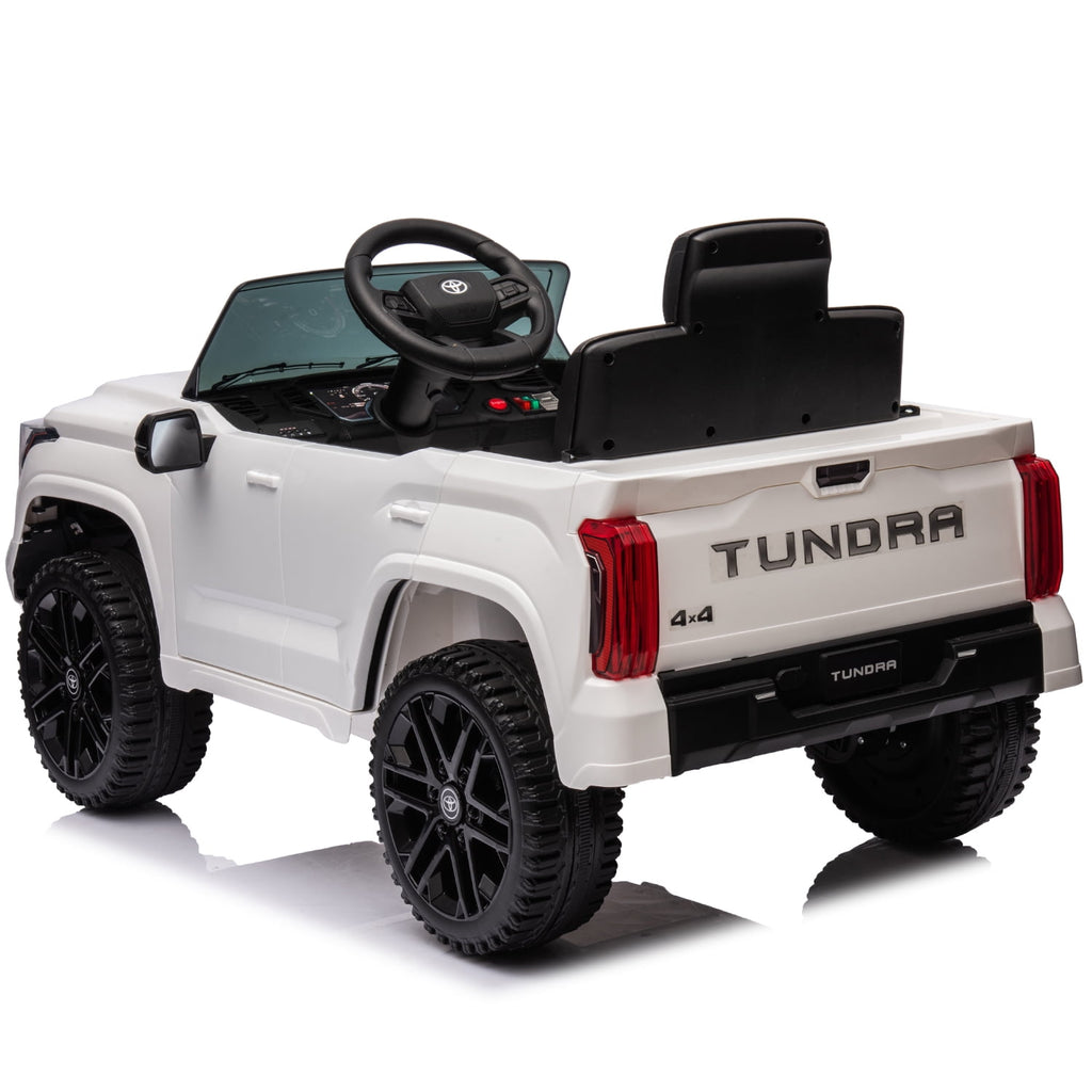 Track 7 Kids Ride on Car, 12V Licensed Toyota Tundra Pickup Electric Car with Remote Control, Music, LED Lights, Toyota Electric Vehicle Toy, White