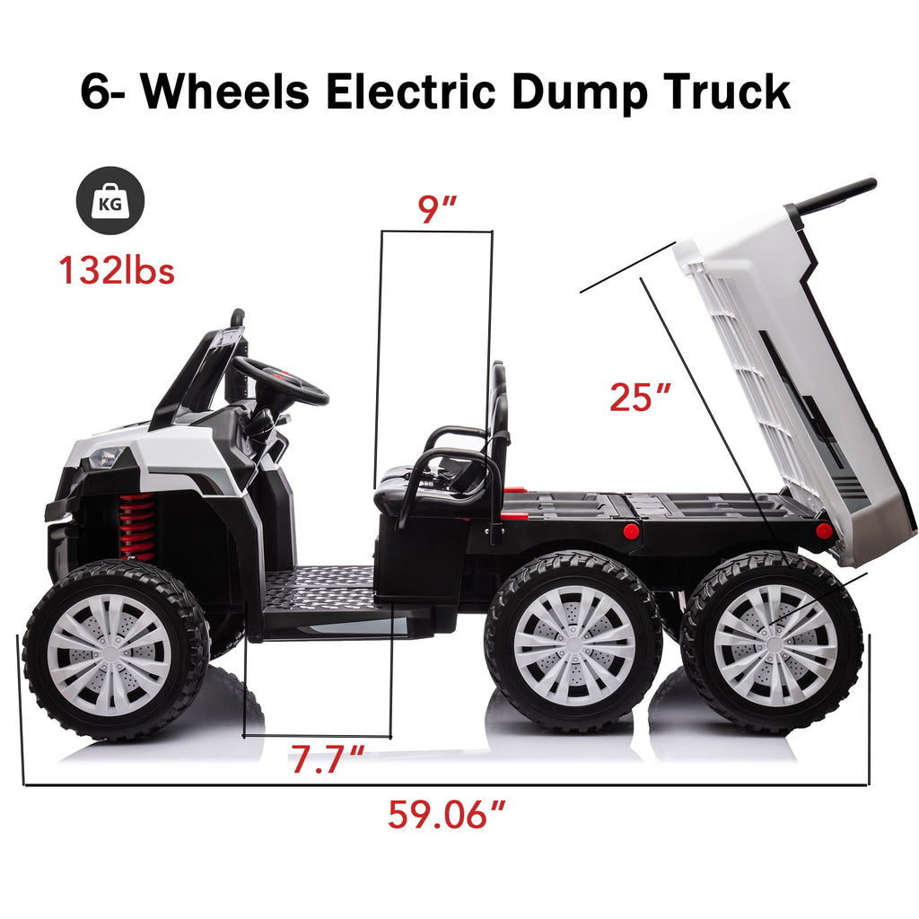 Track 7 24V Ride on Car, 2-Seater Ride On Dump Truck, 6 Wheels Electric Car with Remote Control, Music, Shift Lever, off-Road Ride on UTV, White