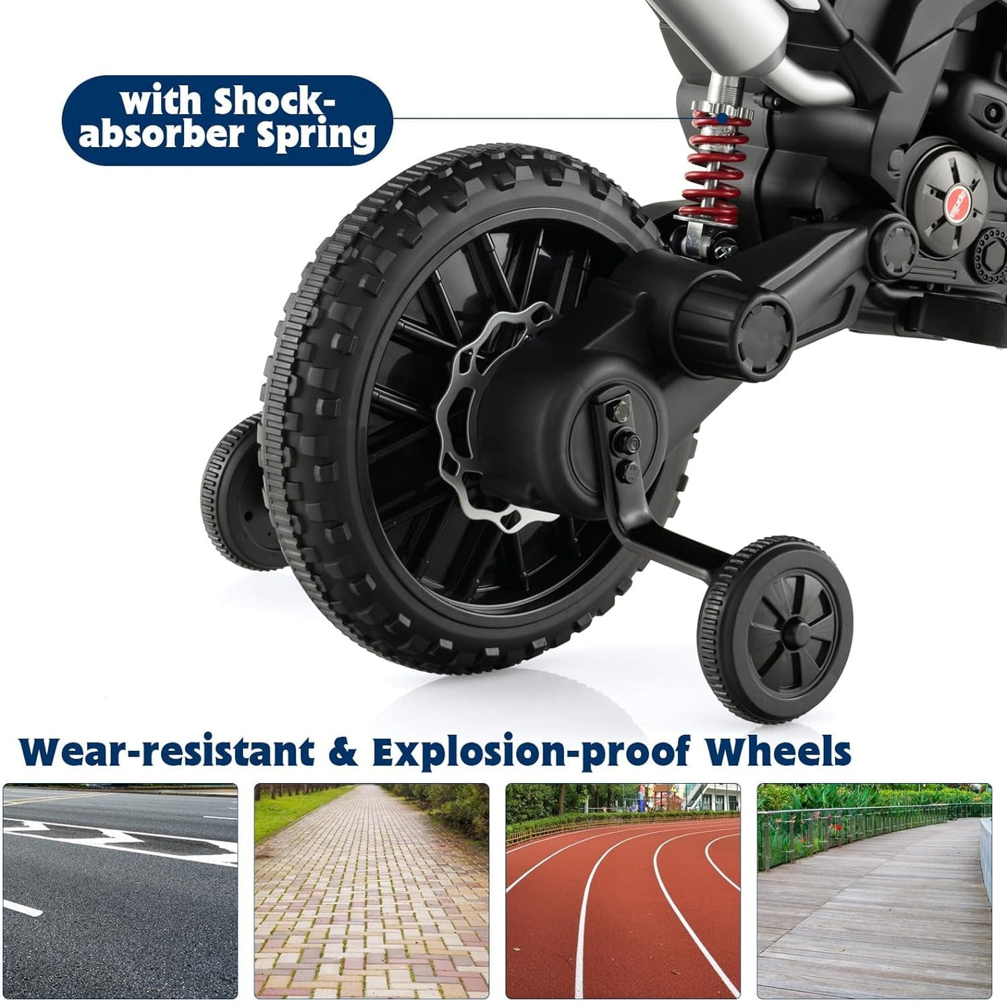 Track 7 12 V Ride on Motorcycle, Licensed Aprilia RX125 Kids Electric Motorcycle with Training Wheels, Spring Suspension, LED Lights, Music, Black