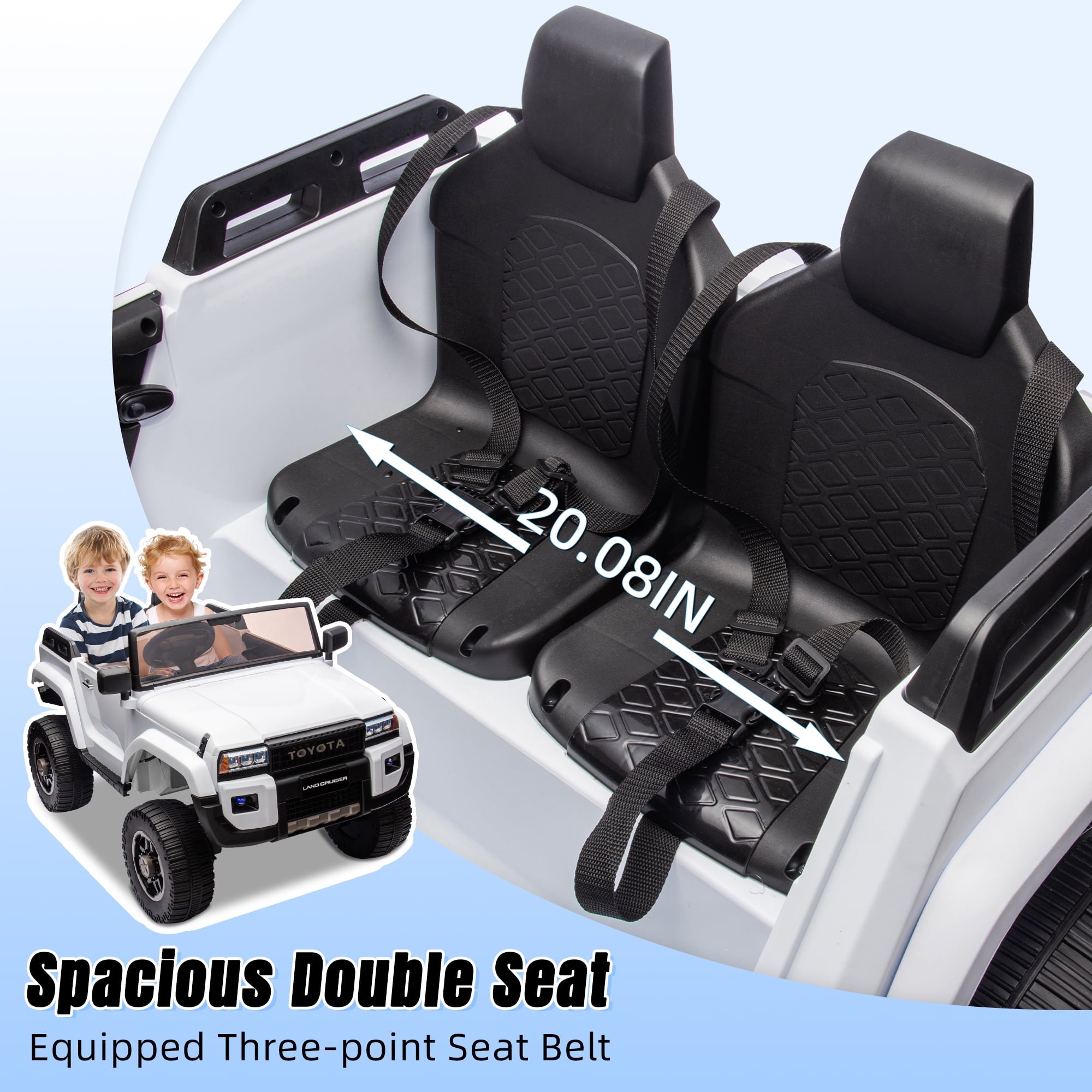 Track 7 24V Ride on Car, Licensed Toyota LC 250 2-Seater Electric Car for Boys Girls, 24V Ride on Car with Remote Control, Music, Bluetooth, Front Storage Space, Shovel,  White