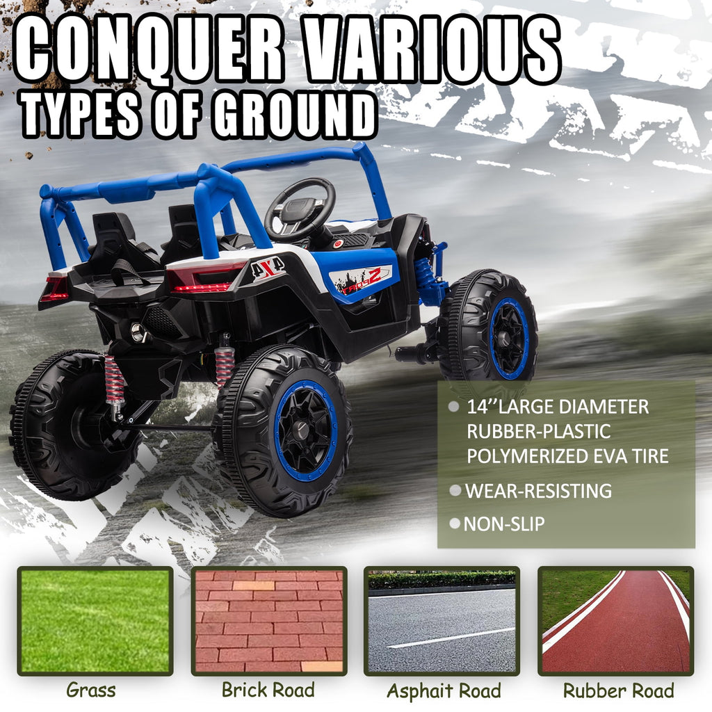 Track 7 24V Ride on UTV, 2-Seater Ride on Car with Remote Control, Music, 2 Speed, Key Start, 4x4 Ride on Off-Road Truck, Blue
