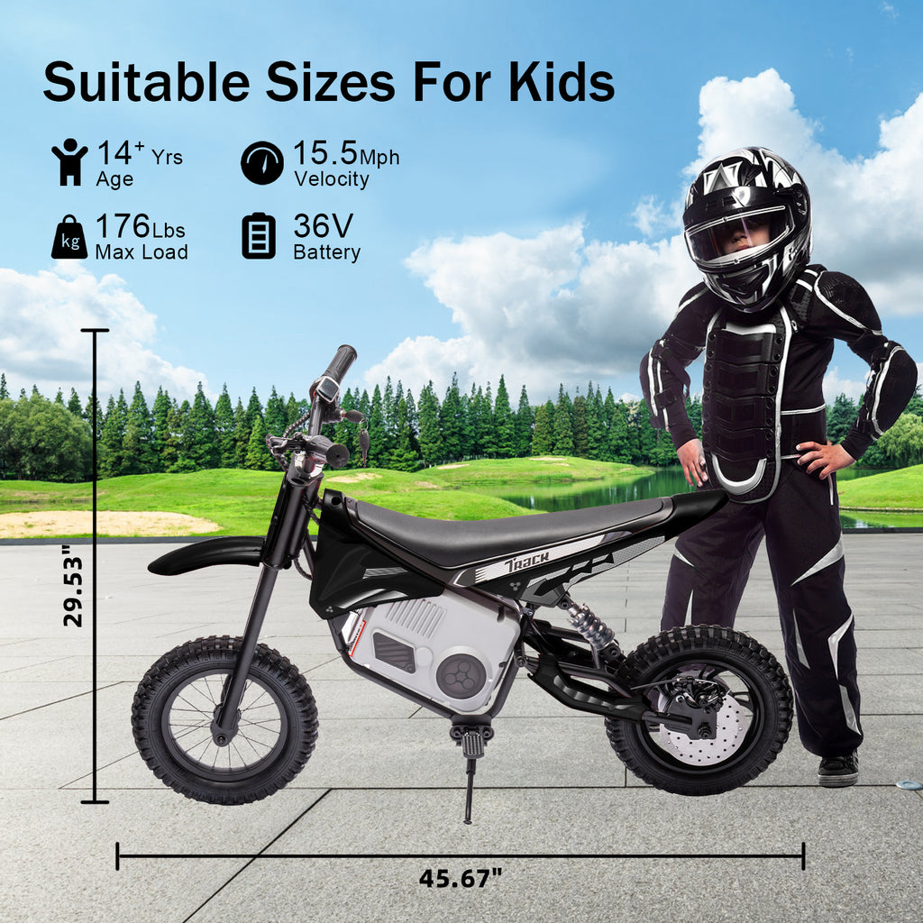 SUSIELADY 36V Electric Dirt Bike, 350 W Kids Powered Motorcycle, with Twist Grip Throttle, Hand-Operated Dual Brakes, Speed Up to 15 MPH, for Kids Aged 8-12