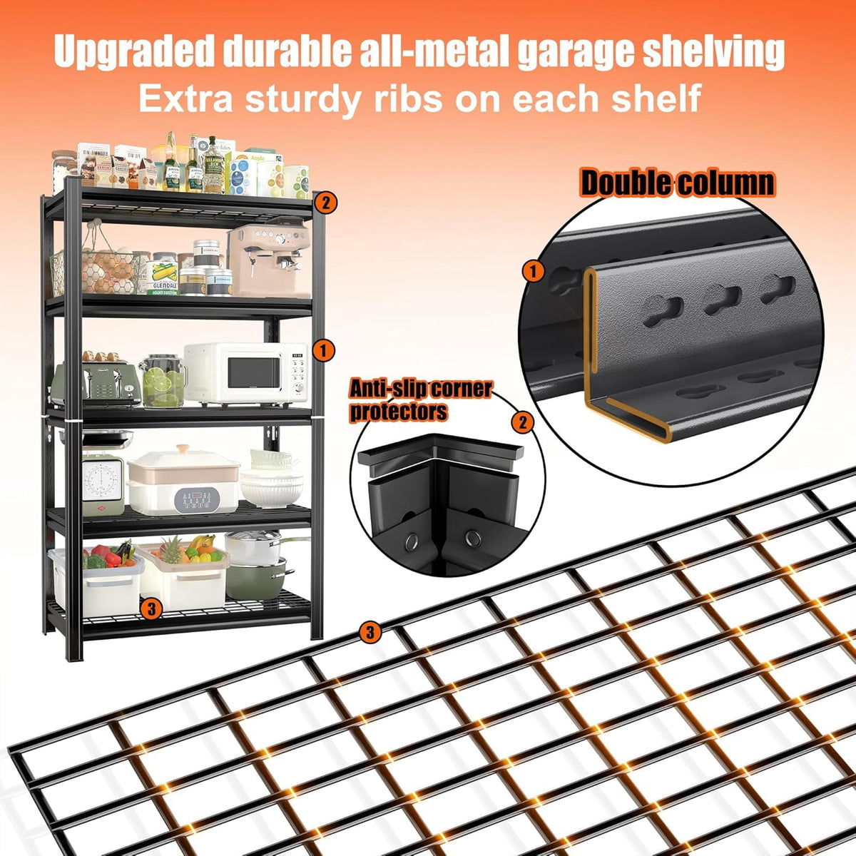 COOKCOK 71" H Garage Shelving, 5-Tier Heavy Duty Storage Shelves, Adjustable Metal Shelf Unit, 2000 LBS Capacity, Utility Organizer Rack for Basement, Pantry, Kitchen, Warehouse, Black