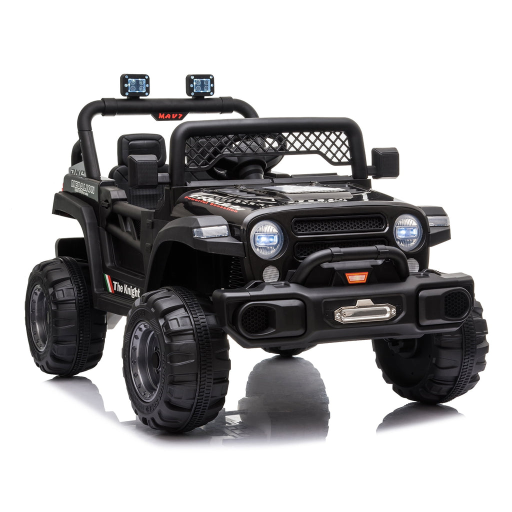 Track 7 12V 2-Seats 2WD off-road vehicle for kid 3+, 2 speed adjustable, with Parent Remote Control, Music, Black