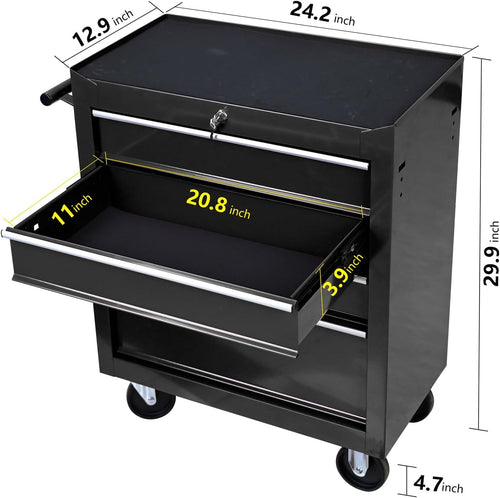 COOKCOK 4-Drawers Tool Cabinets On Wheels,, 4 Universal Wheels & 2 Brakes, Heavy Duty Rolling Utility Tool Cabinet, Mechanic Tool Chest for Garage, Warehouse, Repair Shop