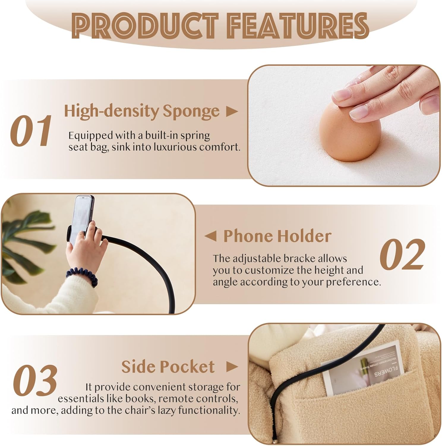 BISHE Swivel Floor Chair, Adjustable Head and Waist, Game Chair, Lounge Chair in Theliving Room, 360 Degree Rotatable Sofachair, Rotatable Seat Leisure Chair Deckchair for Living Room，Beige