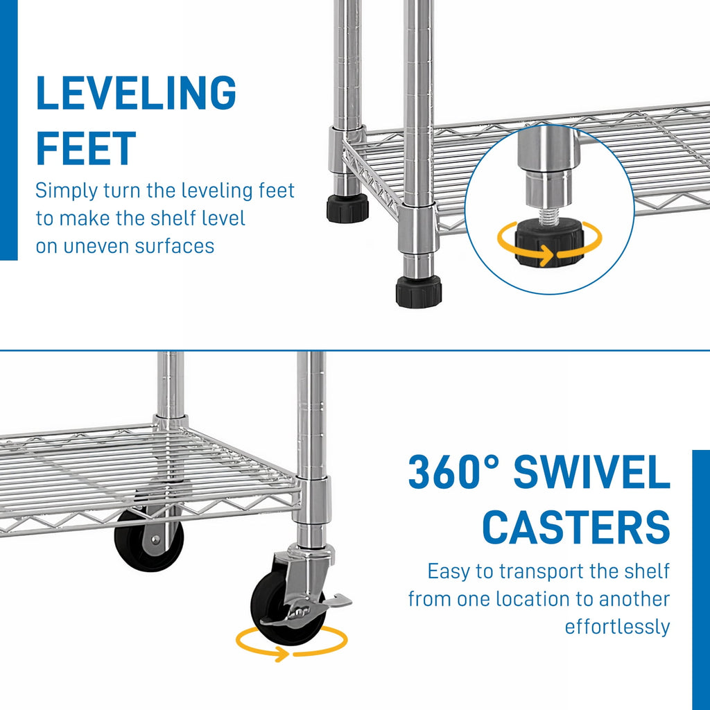 COOKCOK 6-Tier Storage Shelves, Wire Shelving Unit on Wheels Heavy Duty Shelves Adjustable Steel Shelving, Metal Storage Shelf with Hook, 46.06"x17.71"x81.88", Silver