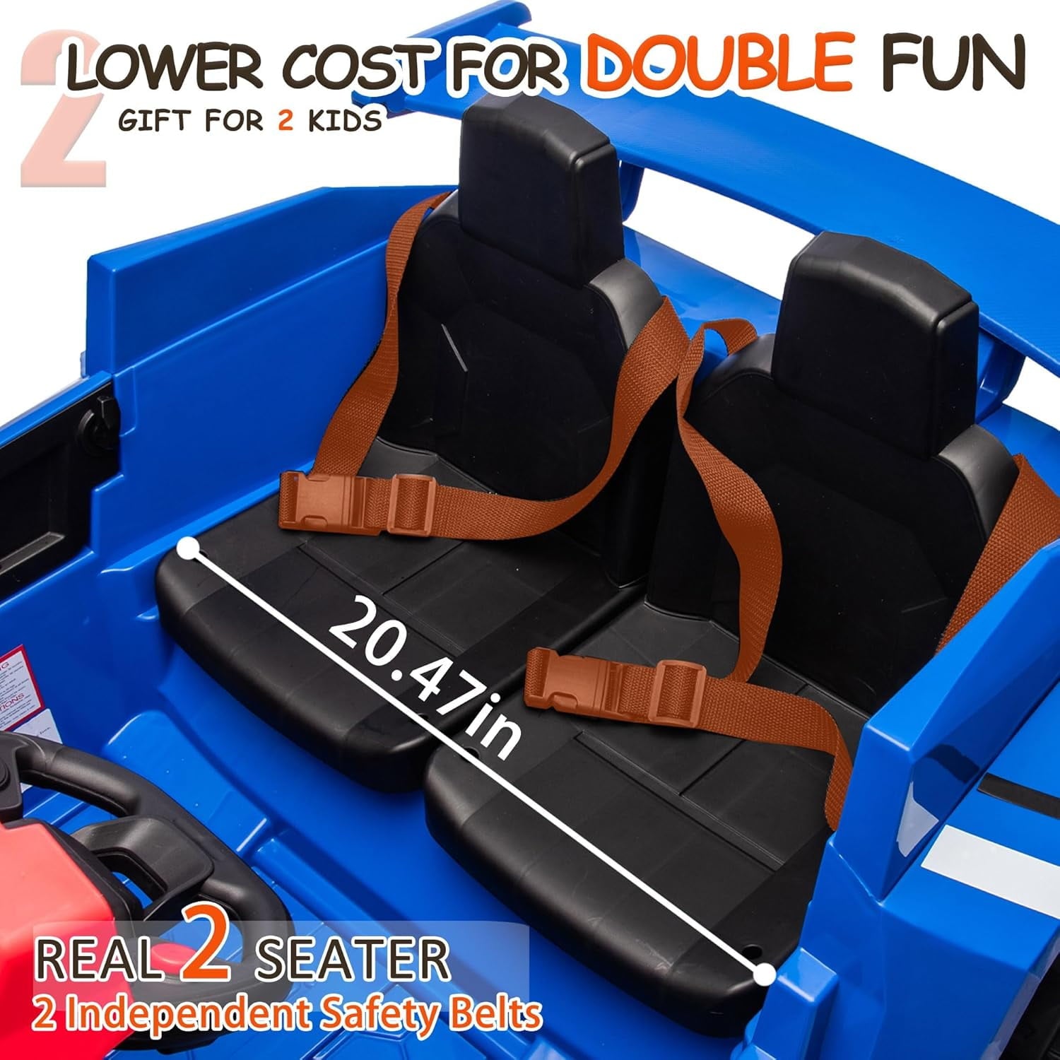 Track 7 24V 2-Seater Ride on Car, Kids Electric Car with Remote Control, 20.4" Extra Width Seat, Bluetooth, Power Display, 24V Ride on Truck for Boys Girls Age 3+, Max Speed 6.21 mph, Blue