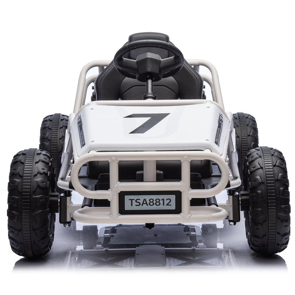 Track 7 24V Electric Go Kart, Outdoor Ride on Car, Go Kart for Kids Age 3-8 Years, Independent Electronic Brake Foot Pedal, Kids Car, White
