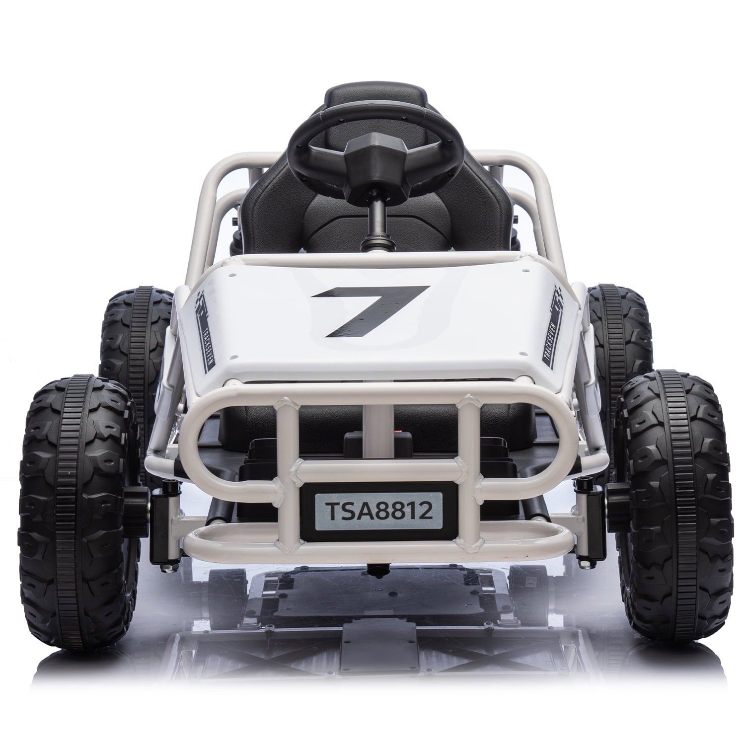 Track 7 24V Electric Go Kart, Outdoor Ride on Car, Go Kart for Kids Age 3-8 Years, Independent Electronic Brake Foot Pedal, Kids Car, White