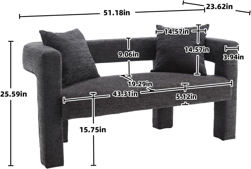 BISHE Modern Chenille Loveseat Sofa, Plush 2-Seater Couch for Small Spaces, Upholstered Accent Sofa Bed with Soft Fabric, Compact Apartment Sofa for Living Room & Bedroom, Grey