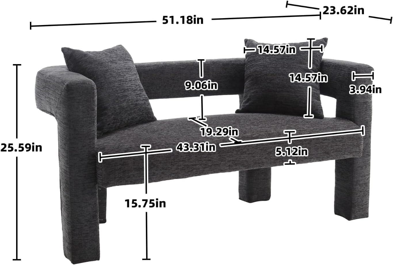 BISHE Modern Chenille Loveseat Sofa, Plush 2-Seater Couch for Small Spaces, Upholstered Accent Sofa Bed with Soft Fabric, Compact Apartment Sofa for Living Room & Bedroom, Grey