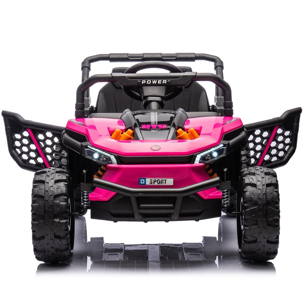 Track 7 24V Ride on UTV, Kids Ride on Car with Remote Control, Off-Road Electric UTV, 20" Large Seat, Bluetooth, LED Lights, Rear Storage, Early Education, Electric Car for Kids Age 3+, Pink
