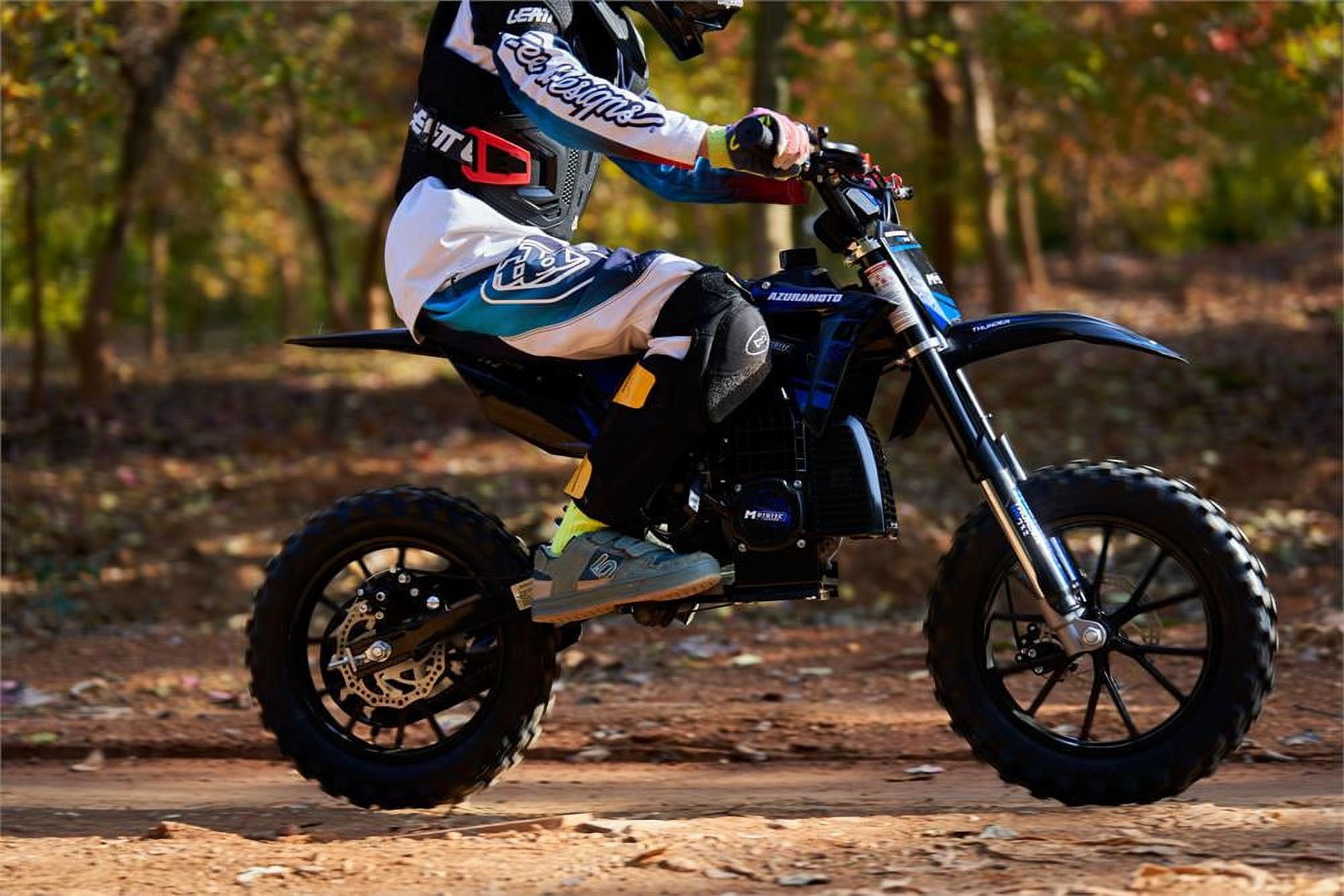 Track 7 50CC 2-Stroke Gas Dirt Bike for Kids, Up to 25 MPH, Mini Dirt Bike with Rear Suspension, Kill Switch, Disck Brakes, 150lbs Max Load, 1.6L Tank, Blue
