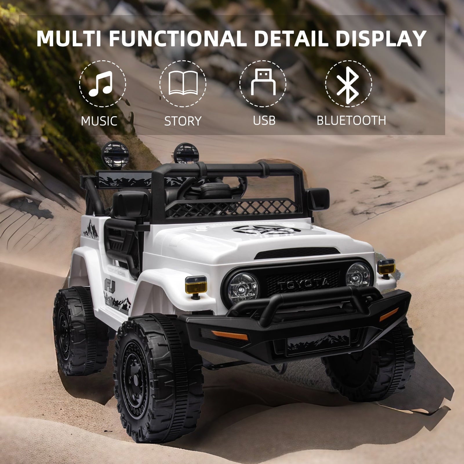 Track 7 Kids Ride on Truck, 12V Licensed Toyota FJ Cruiser Electric Car for Kids Age 3+, Ride on Car w/Remote Control, Power Display, Music, White