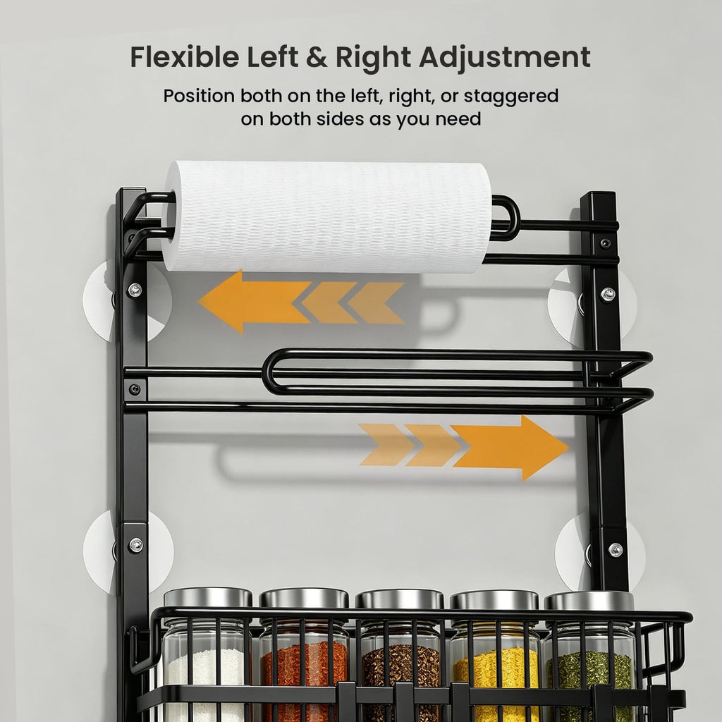 COOKCOK 7-Tier Slim Refrigerator Side Storage Rack, Narrow Space-Saving Gap Storage Shelf with Sliding Baskets, Paper Towel Holder & 4 Hooks for Kitchen, Bathroom, Laundry, Black