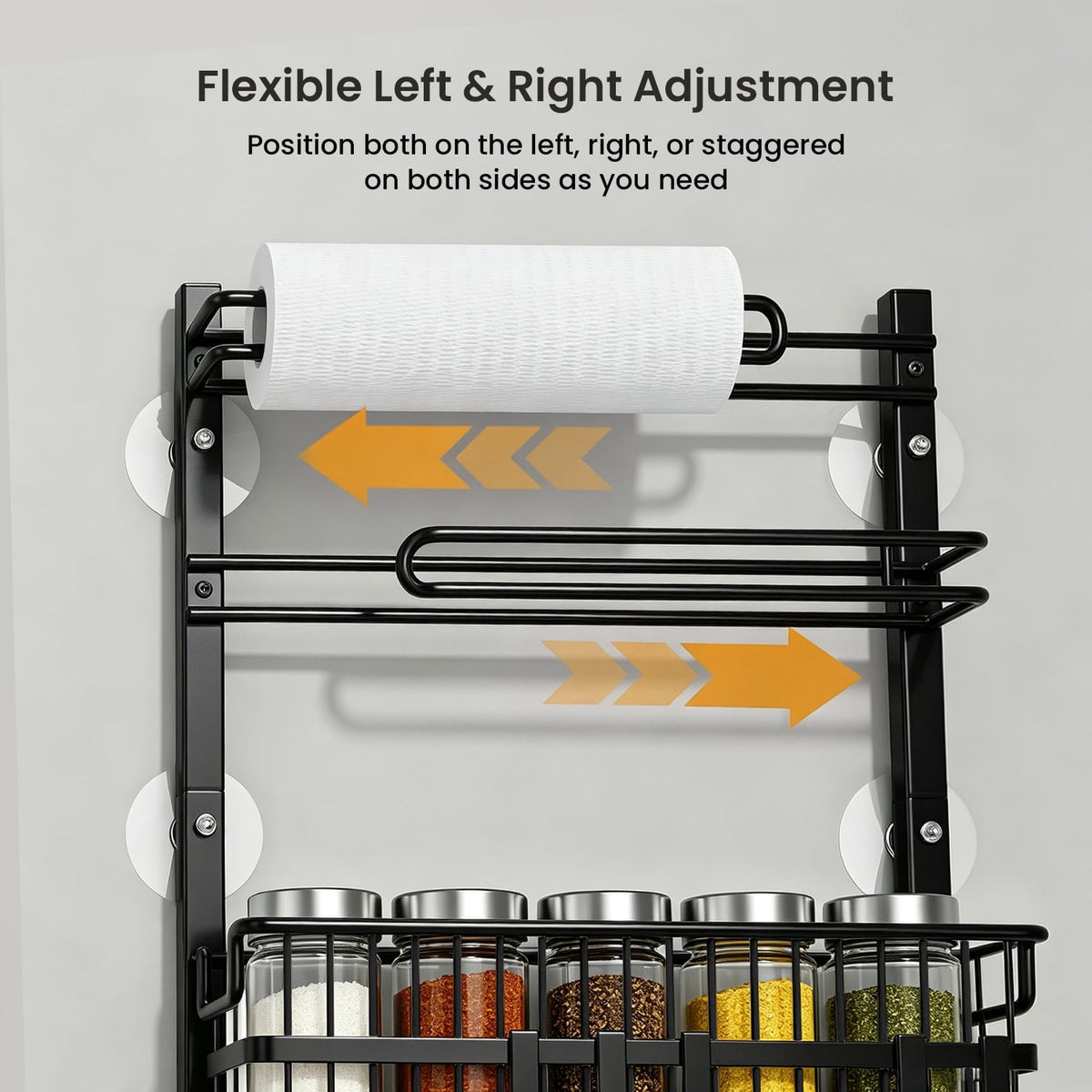 COOKCOK 7-Tier Slim Refrigerator Side Storage Rack, Narrow Space-Saving Gap Storage Shelf with Sliding Baskets, Paper Towel Holder & 4 Hooks for Kitchen, Bathroom, Laundry, Black