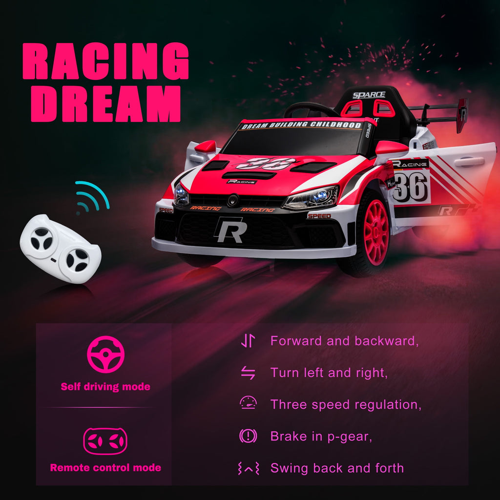 Track 7 Kids Ride on Car, 12V Electric Sports Car with Remote Control, Bluetooth, Front Light, Electric Buggies for Boys Girls Age 3+, Pink