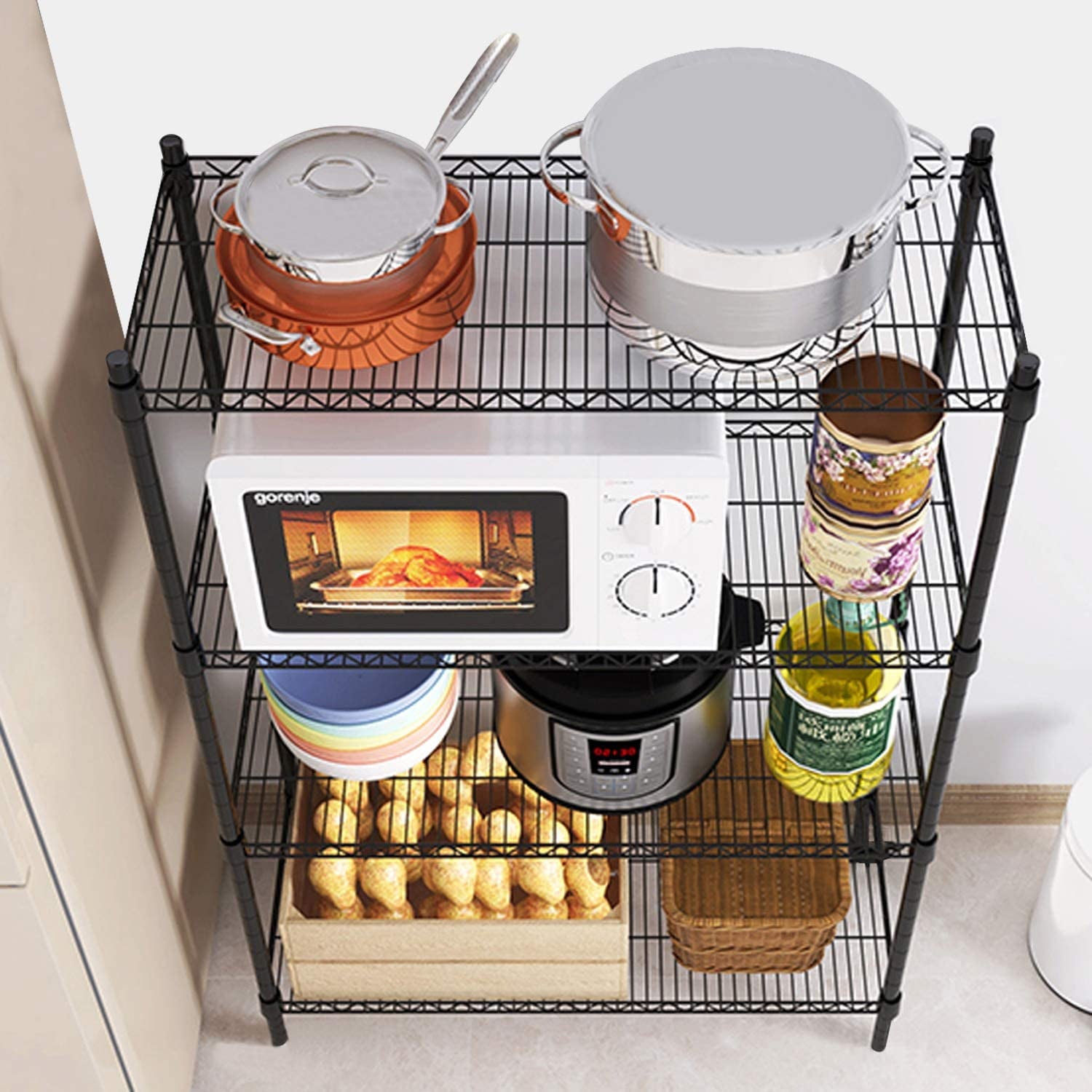 COOKCOK 4-Tier Wire Shelving Unit, 35.4"x 13.8"x 55.1" Metal Shelf, NSF Certified, Adjustable Heavy Duty Carbon Steel Shelf for Home Kitchen Bathroom Garage, 440lbs Capacity, Black