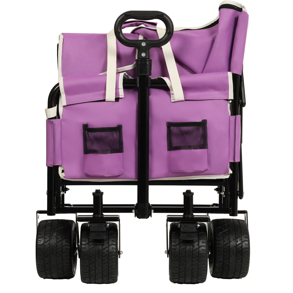 COOKCOK 3-in-1 Convertible Folding Wagon Cart with Bench Seat, 500lbs Heavy Duty Utility Wagon with Adjustable Handle, 180L Capacity All-Terrain Wheels for Camping, Beach, Garden, Dark Blue