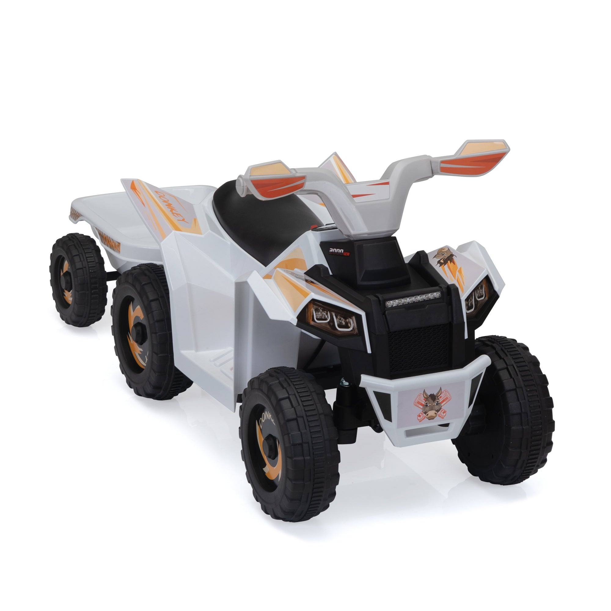 Track 7 Kids Ride on ATV with Trailer, 4 Wheeler Electric Quad Vehicle, Ride on Car with Music, Horn, Power Display, Kids Electric ATV, Blue