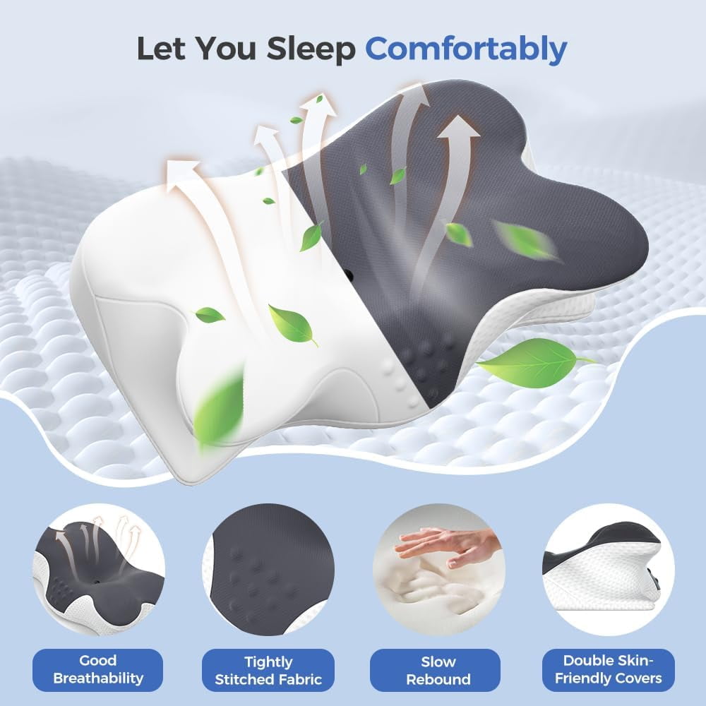 COOKCOK Cervical Neck Pillow for Neck Pain Relief,Side Sleeper Pillow for Sleeping,Memory Foam Neck Support Ergonomic Pillow for Back Stomach Sleepers