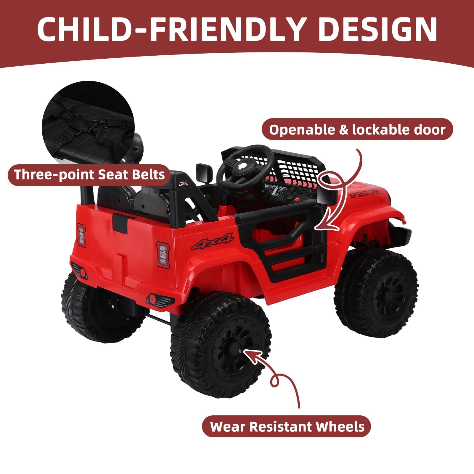 SUSIELADY 12V Kids Ride on Truck, Ride on Car with Remote Control, 3 speed adjustable, Power display, USB, MP3, Bluetooth, LED light, Three-point safety belt