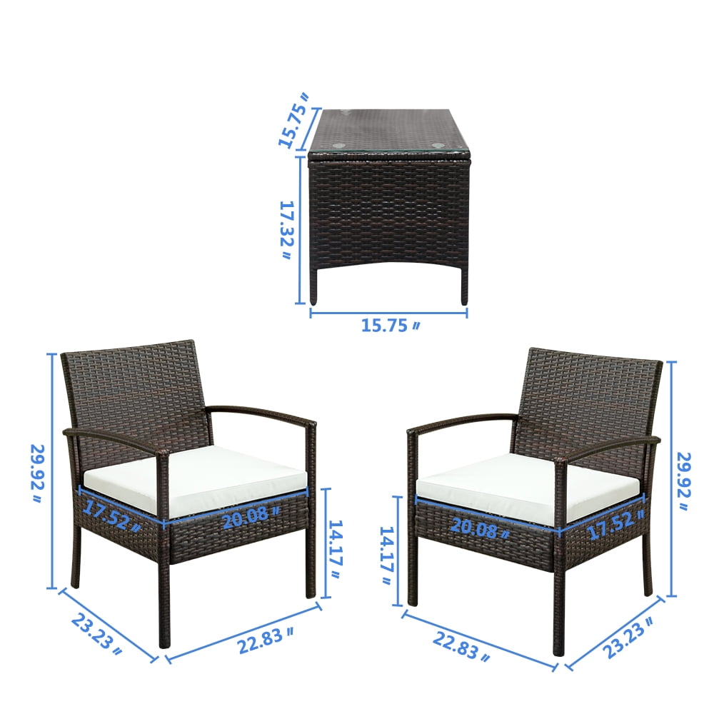 COOKCOK 3 Pieces Patio Set Outdoor Wicker Patio Furniture Sets Modern Bistro Set Rattan Chair Conversation Sets with Coffee Table for Yard and Bistro,Black