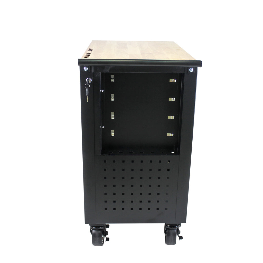 COOKCOK 4 Drawers Multifunctional Tool Cart With Wheels And Wooden Top, 30.30"L x 17.90"W x 35.40"H, Black