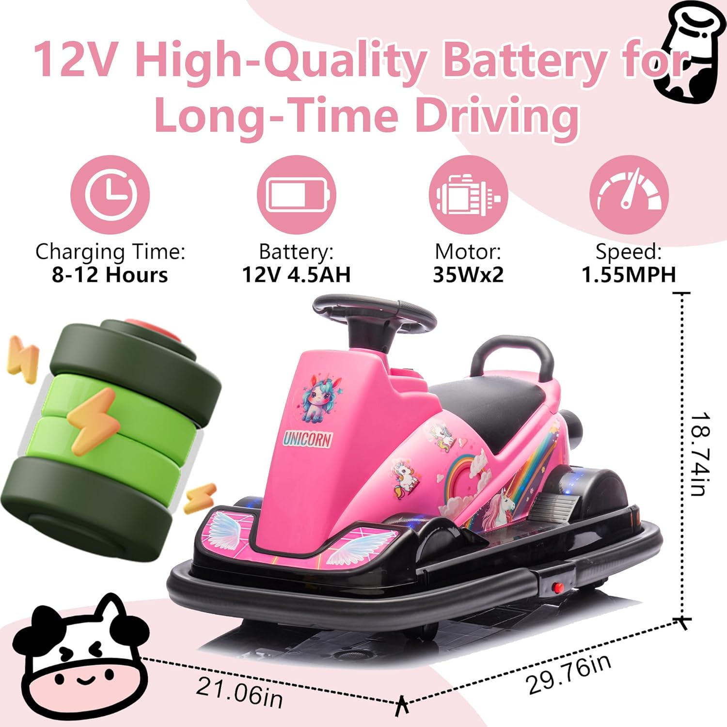 Track 7 12V Ride on Bumper Car, Kids Electric Car with Horn, Music, Four-Wheel LED Waterfall Lights, 360 Degree Spin and DIY Sticker, Bumper Car for Kids & Toddlers 2-5 Years, Pink
