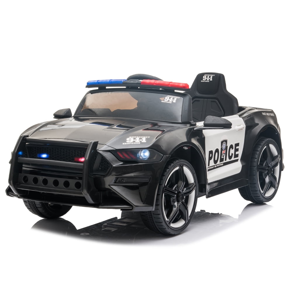 Track 7 12V Kids Police Sports Car, 2.4GHZ Remote Control, LED Lights, Siren, Microphone, Black