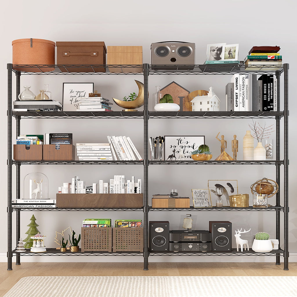 COOKCOK 5-Tier Metal Storage Shelves, Heavy Duty Wire Rack Shelving Unit for Garage Kitchen Storage, 13.8"D x 58"W x 71"H Adjustable Shelf for Basement & Pantry Room Organization, Easy Assembly
