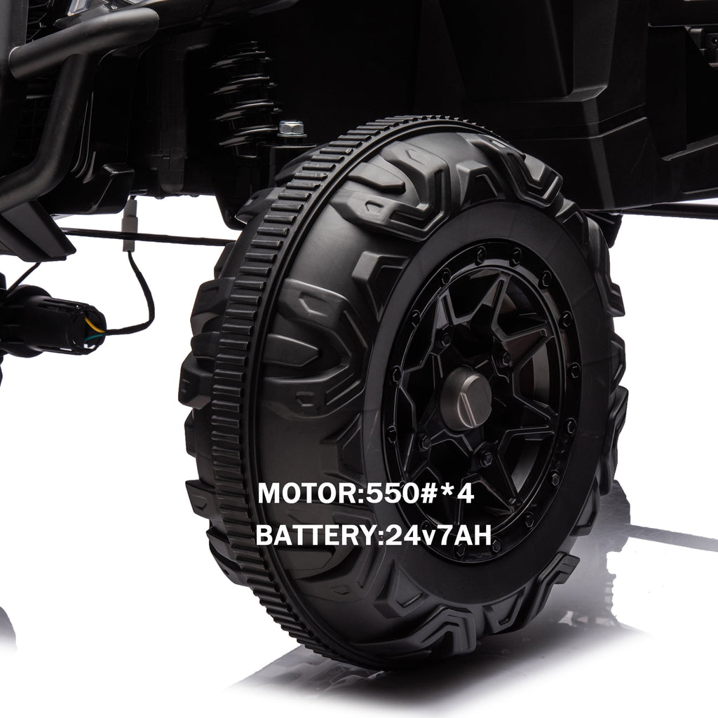 Track 7 24V Ride on UTV, 2-Seater Ride on Car with Remote Control, Music, 2 Speed, Key Start, 4x4 Ride on Off-Road Truck, Black