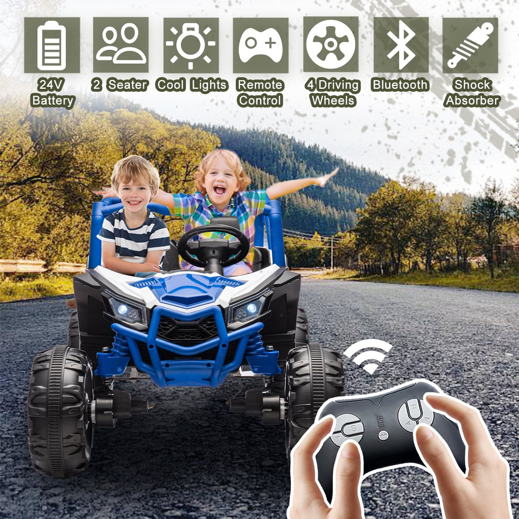 Track 7 24V Ride on UTV, 2-Seater Ride on Car with Remote Control, Music, 2 Speed, Key Start, 4x4 Ride on Off-Road Truck, Blue