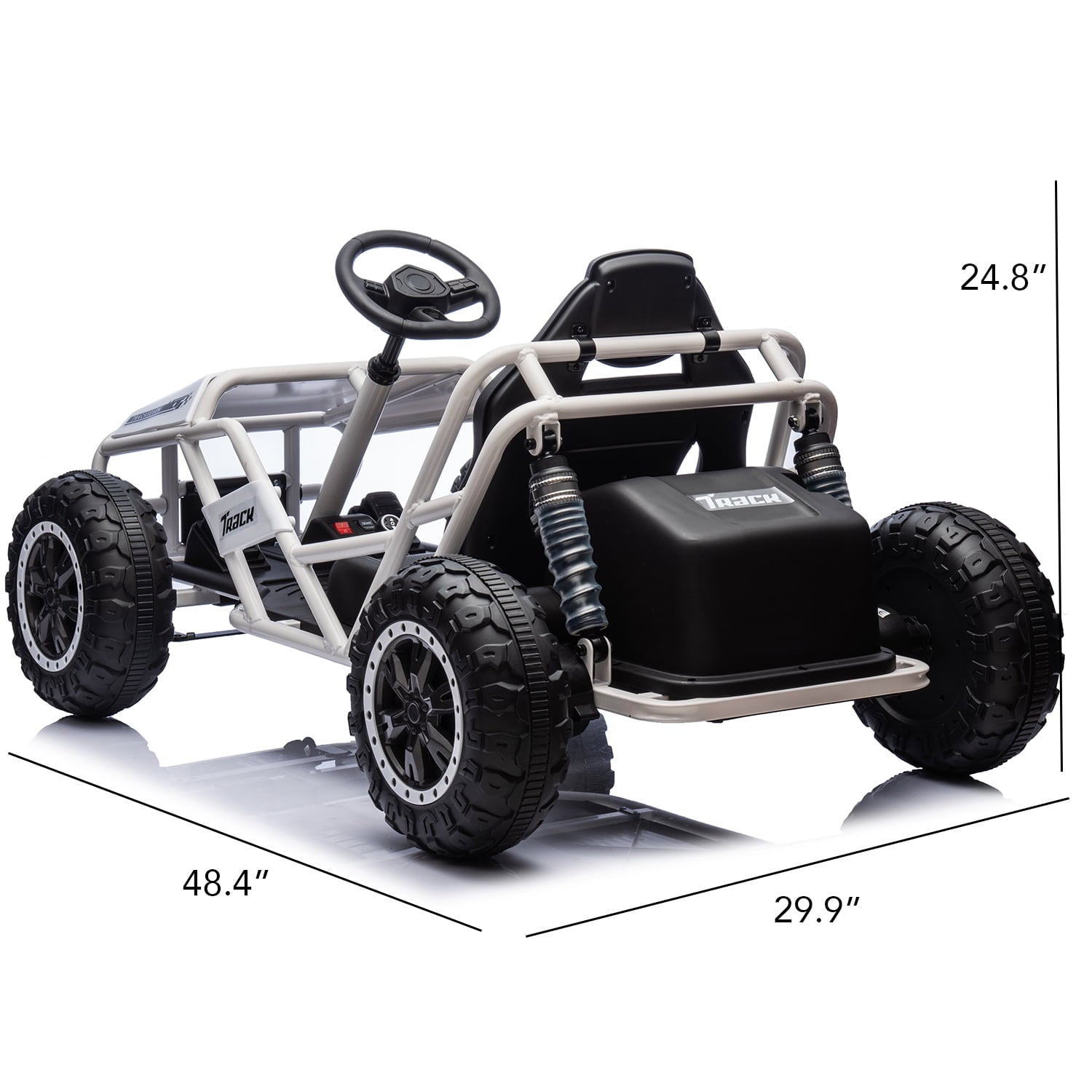 Track 7 24V Electric Go Kart, Outdoor Ride on Car, Go Kart for Kids Age 3-8 Years, Independent Electronic Brake Foot Pedal, Kids Car, White