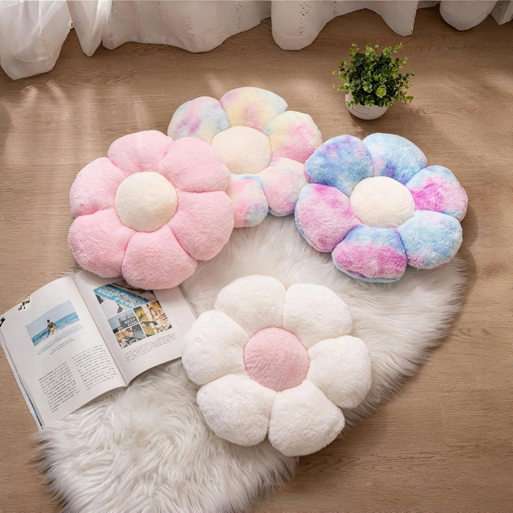 COOKCOK 2 Pcs Flower Pillow 15" Flower Throw Pillows, Cute Daisy Flower Shaped Floor Pillow Seat Cushions, Decorative Throw Pillows for Bedroom, Living Room