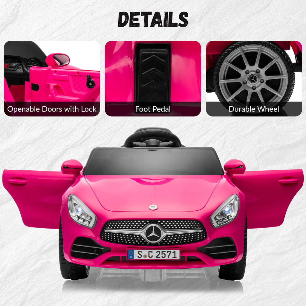 Track 7 12V Kids Ride On Car Licensed Mercedes Benz CLS 350, Electric Car with Remote Control, LED Lights, Music, USB, Power Display, Outdoor Toys for Boys Girls Toddlers Ages 2-4, Pink