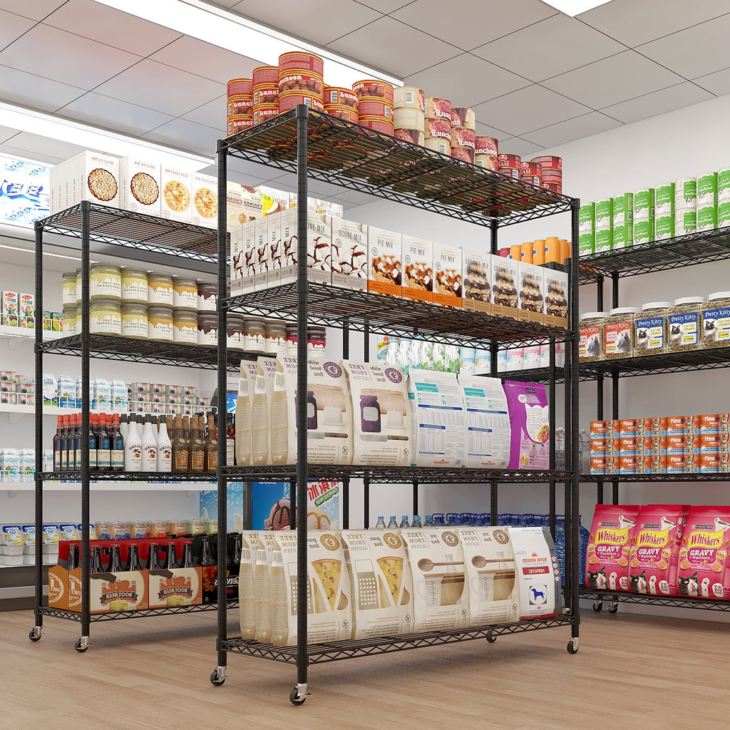 COOKCOK 4-Tier Heavy Duty Wire Shelving Unit with Wheels 46"W x 18"D x 65"H, Adjustable Garage Storage 800LBS, Black