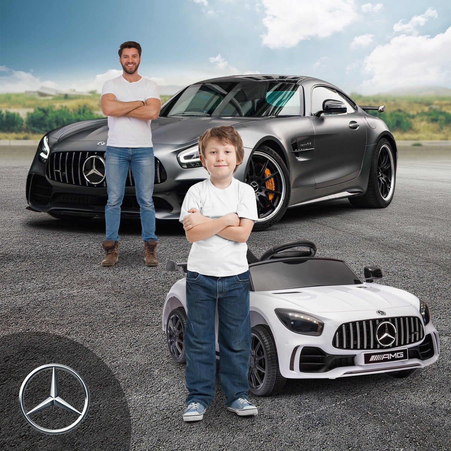 Track 7 Ride on Car with Remote Control, Licensed Benz Electric Car for Kids, 12V Electric Vehicles with AUX/FM/USB, LED Lights, White