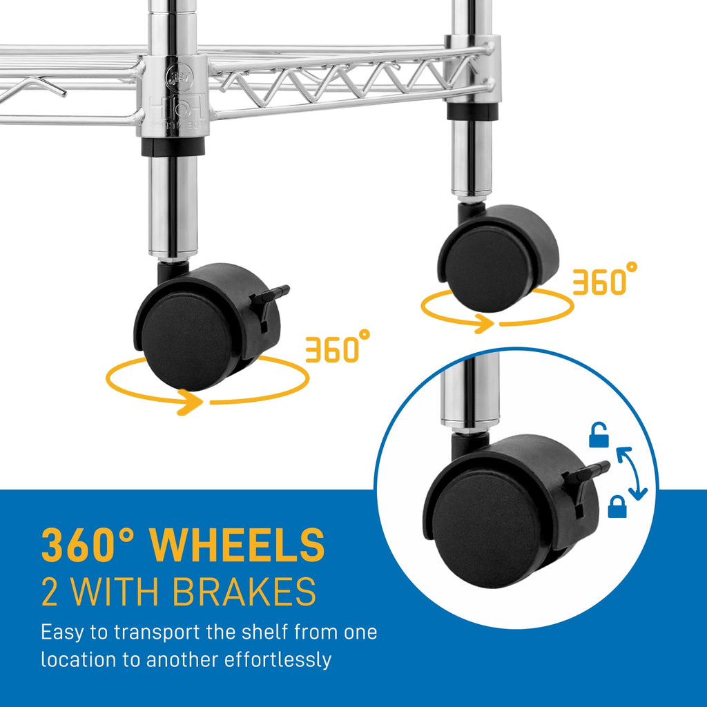 COOKCOK 5-Tier Rolling Wire Shelving with Wheels, 35" x 13.8" x 65" Heavy Duty Adjustable Metal Storage Shelf, 330 lbs Capacity, Silver