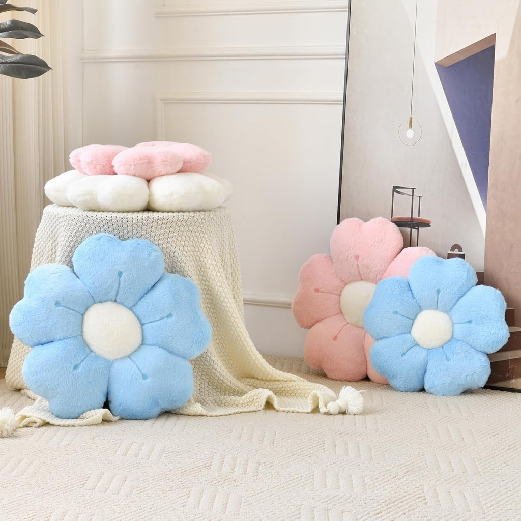 COOKCOK Flower Pillow, 15" Flower Shaped Throw Pillows for Bed Couch, Cute Daisy Flower Pillows Seating Cushions with Room Decor for Bedroom Living Room, White